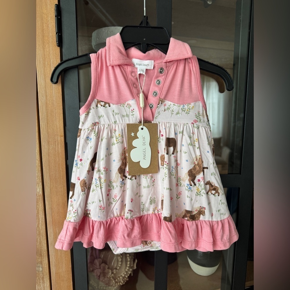 Angel Dear twirl dress onesie bodysuit horses watercolor baby girl floral bamboo